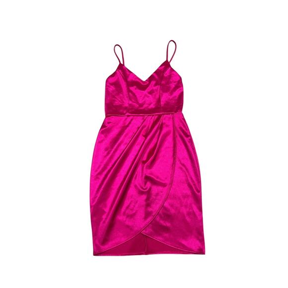 Lulus Hot Pink Satin Wrap Slip Dress XS Party Cocktail Barbiecore - Picture 13 of 15